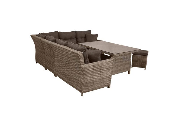 Ploß Rabida Dining-Lounge, Champagner-meliert, Polyrattan, 7 Tlg., 5-6 Pers., 146x85cm, Inkl. Polster – Bild 7