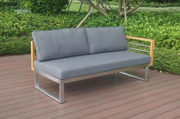 OUTFLEXX 2-Sitzer Sofa, Natur / Grau, FSC-Teak / Edelstahl / Olefin, 165x74x64 Cm, Armlehne Links – Bild 2