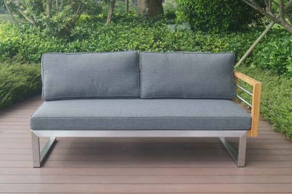 OUTFLEXX 2-Sitzer Sofa, Natur / Grau, FSC-Teak / Edelstahl / Olefin, 165x74x64 Cm, Armlehne Links – Bild 3
