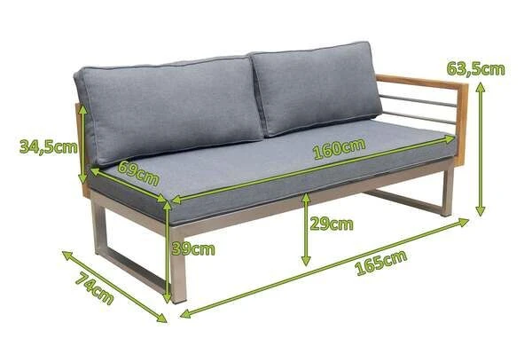 OUTFLEXX 2-Sitzer Sofa, Natur / Grau, FSC-Teak / Edelstahl / Olefin, 165x74x64 Cm, Armlehne Links – Bild 5