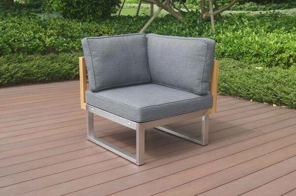 OUTFLEXX Eckelement, Natur / Grau, FSC-Teak / Edelstahl / Olefin, 74x74x64 Cm – Bild 2