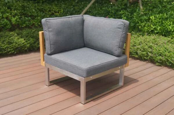 OUTFLEXX Eckelement, Natur / Grau, FSC-Teak / Edelstahl / Olefin, 74x74x64 Cm – Bild 3