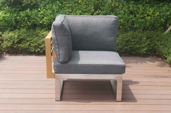 OUTFLEXX Eckelement, Natur / Grau, FSC-Teak / Edelstahl / Olefin, 74x74x64 Cm – Bild 6