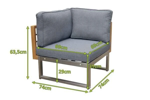 OUTFLEXX Eckelement, Natur / Grau, FSC-Teak / Edelstahl / Olefin, 74x74x64 Cm – Bild 5