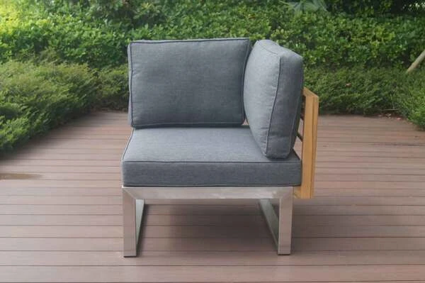 OUTFLEXX Eckelement, Natur / Grau, FSC-Teak / Edelstahl / Olefin, 74x74x64 Cm – Bild 7