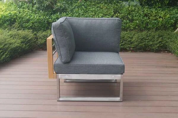 OUTFLEXX Eckelement, Natur / Grau, FSC-Teak / Edelstahl / Olefin, 74x74x64 Cm – Bild 8