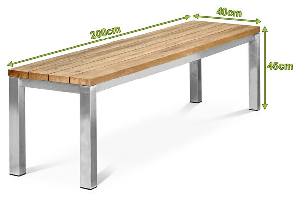 OUTFLEXX Classic Bank, Silber/natur, Edelstahl/recycled FSC-Teak, 200 X 40 X 45 Cm – Bild 5