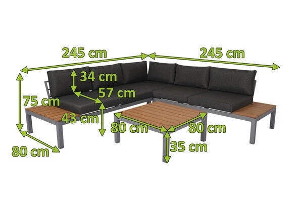 VILLANA Ecklounge, Silber/dunkelgrau, Alu/Holzimitat, 5 Personen, Inkl. Loungetisch, Seitenablagen Aus Holzimitat – Bild 5