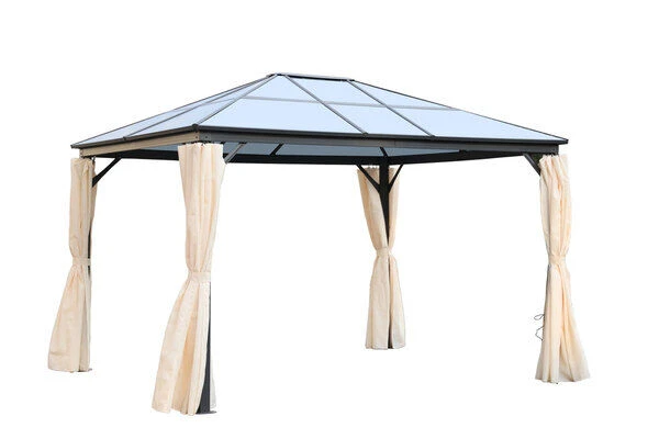 OUTTECH Hardtop Pavillon, Grau, Aluminium, 300x360x270 Cm Mit Seitenteilen Und LED Beleuchtung – Bild 2