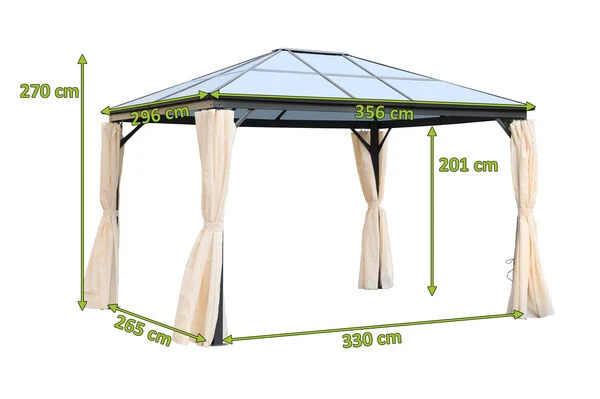 OUTTECH Hardtop Pavillon, Grau, Aluminium, 300x360x270 Cm Mit Seitenteilen Und LED Beleuchtung – Bild 5