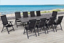 OUTFLEXX Esstischgarnitur, OUTFLEXXÂź Anthrazit Matt, Alu / HPL / Textil, Tisch 180/280x100cm, 10 Multipositionssessel