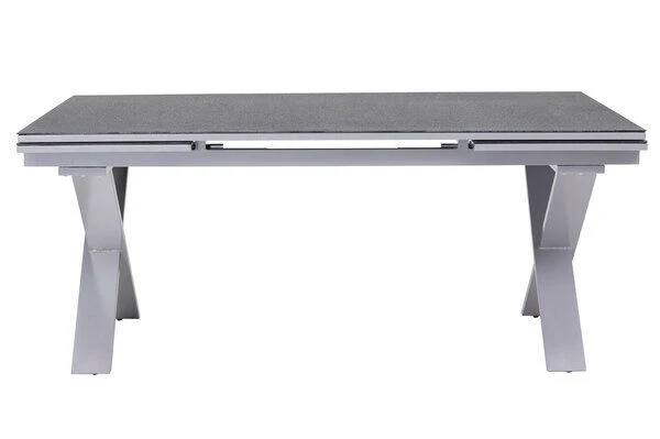 OUTFLEXX Esstischgarnitur, Silber, Alu / Keramik / Textil, Tisch 180/280x100cm, 10 Stapelsessel – Bild 11