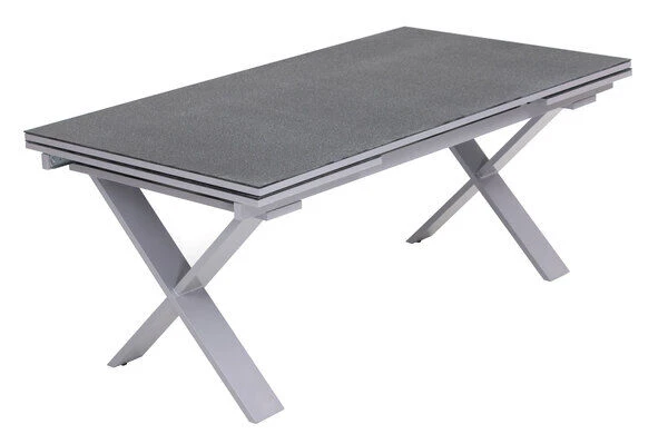 OUTFLEXX Esstischgarnitur, Silber, Alu / Keramik / Textil, Tisch 180/280x100cm, 10 Stapelsessel – Bild 6