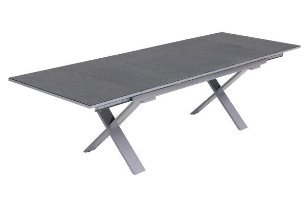 OUTFLEXX Esstischgarnitur, Silber, Alu / Keramik / Textil, Tisch 180/280x100cm, 10 Stapelsessel – Bild 8