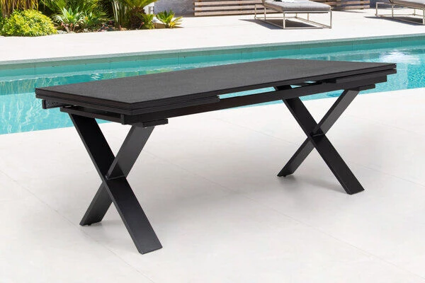 OUTFLEXX Esstischgarnitur, Anthrazit, Alu / Keramik / Textil, 180/280x100cm, 6 Multipositionssessel – Bild 4