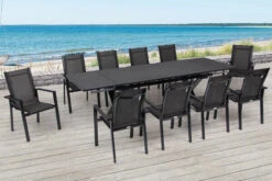 OUTFLEXX Esstischgarnitur, Anthrazit, Alu / Keramik / Textil, 180/280x100cm, 10 Stapelsessel