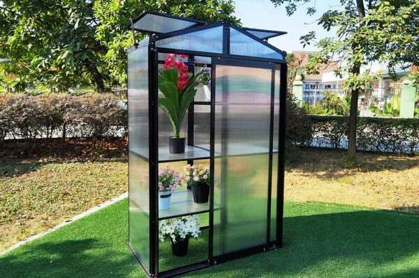 OUTFLEXX Gewächshaus, Schwarz, Alu/Polycarbonat, 111x61x175cm, Pulverbeschichtet – Bild 2