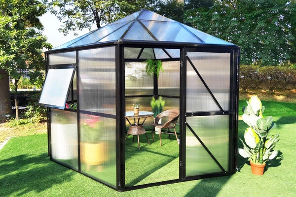 OUTFLEXX Gewächshaus, Schwarz, Alu/Polycarbonat, 309x355x272cm, Pulverbeschichtet