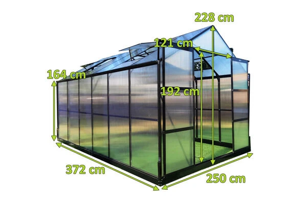 OUTFLEXX Gewächshaus, Schwarz, Alu/Polycarbonat, 372x250x228cm, Pulverbeschichtet – Bild 5