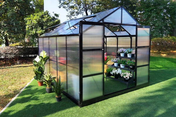 OUTFLEXX Gewächshaus, Schwarz, Alu/Polycarbonat, 433x250x228cm, Pulverbeschichtet