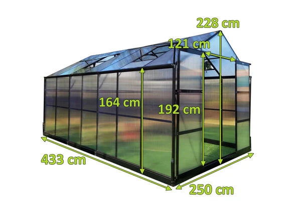 OUTFLEXX Gewächshaus, Schwarz, Alu/Polycarbonat, 433x250x228cm, Pulverbeschichtet – Bild 5