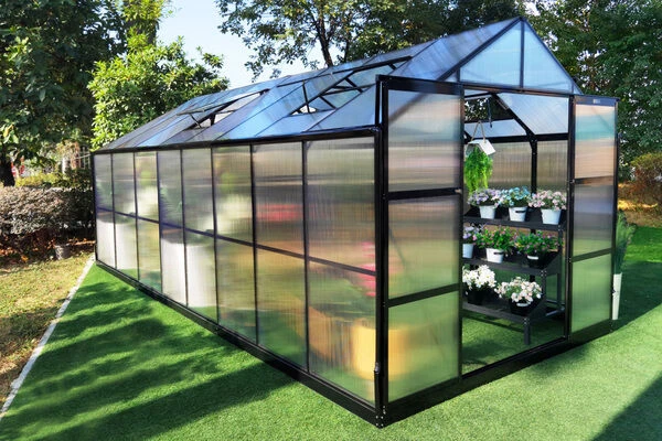 OUTFLEXX Gewächshaus, Schwarz, Alu/Polycarbonat, 494x250x228cm, Pulverbeschichtet