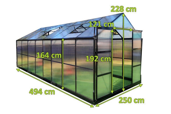 OUTFLEXX Gewächshaus, Schwarz, Alu/Polycarbonat, 494x250x228cm, Pulverbeschichtet – Bild 5