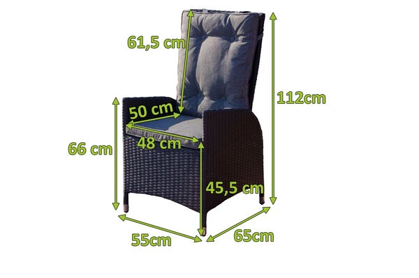 OUTFLEXX 2er Set Dining Sessel, Schwarz, Polyrattan, Je 55 X 65 X 112 Cm, Rücken Stufenlos Verstellbar – Bild 5