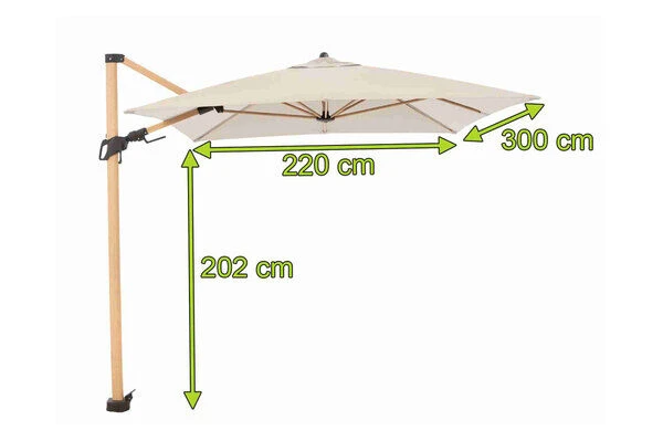 DOPPLER Alu Wood Pendelschirm, Natur, Alu/Polyester, 300x220 Cm, Mit Kurbel, Holzoptik â Bild 5