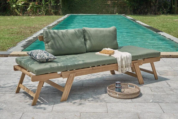 OUTFLEXX Lounge/Liege, FSC Akazie, Teakoptik, 192x70x60cm, Inkl. Polster, GrĂĽn