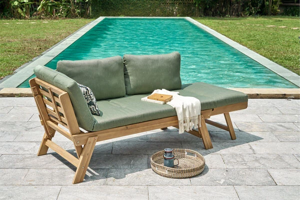 OUTFLEXX Lounge/Liege, FSC Akazie, Teakoptik, 192x70x60cm, Inkl. Polster, Grün – Bild 2