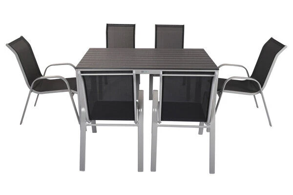VILLANA Esstischgarnitur, Silber/schwarz, Alu/Holzimitat/Textil, Tisch 150x90cm, 6 Sessel, Stapelbar – Bild 7