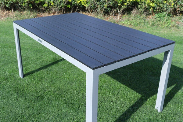 VILLANA Esstischgarnitur, Silber/schwarz, Alu/Holzimitat/Textil, Tisch 150x90cm, 6 Sessel, Stapelbar – Bild 12