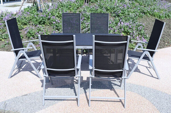 VILLANA Esstischgarnitur, Silber/schwarz, Alu/Holzimitat/Textil, Tisch 150x90cm, 6 Multipositionssessel – Bild 6
