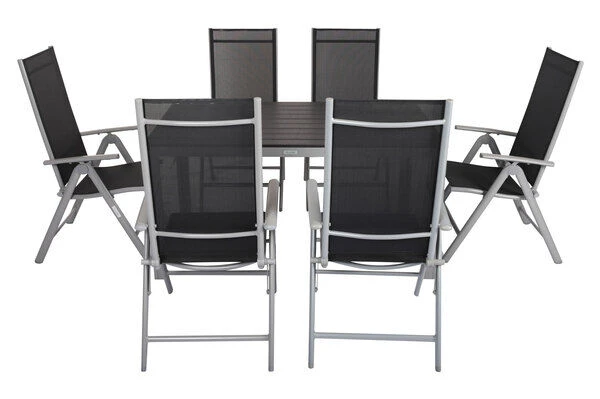 VILLANA Esstischgarnitur, Silber/schwarz, Alu/Holzimitat/Textil, Tisch 150x90cm, 6 Multipositionssessel – Bild 7