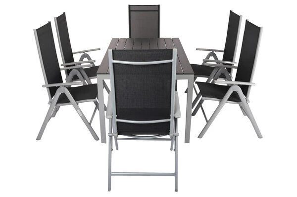 VILLANA Esstischgarnitur, Silber/schwarz, Alu/Holzimitat/Textil, Tisch 150x90cm, 6 Multipositionssessel – Bild 8