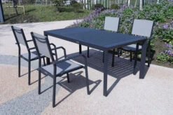 VILLANA Esstischgruppe, Anthrazit/grau, Alu/Textilene, Tisch 130/180x90cm, 4 Stapelsessel