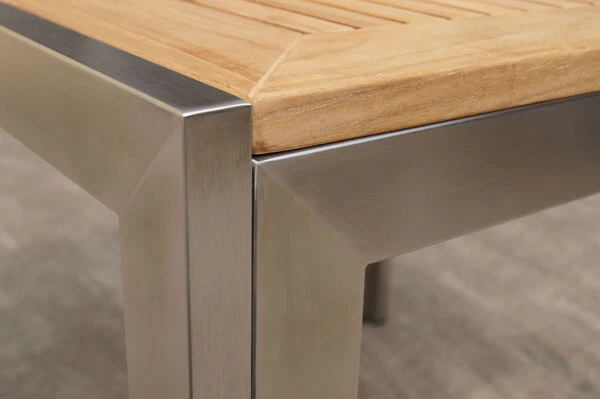 OUTFLEXX Esstischgarnitur, Silber/natur, Edelstahl/Teak/Textil, 200x90 Cm, 6 Stapelsessel, FSC-Teakholz – Bild 9