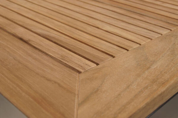 OUTFLEXX Esstischgarnitur, Silber/natur, Edelstahl/Teak/Textil, 200x90 Cm, 6 Stapelsessel, FSC-Teakholz – Bild 10