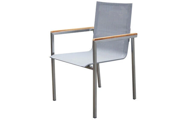 OUTFLEXX Esstischgarnitur, Silber, Edelstahl/Granit/Textil, 200x100 Cm, 4 Gartensessel, 2 Multipos, Armlehnen Aus Teak – Bild 3