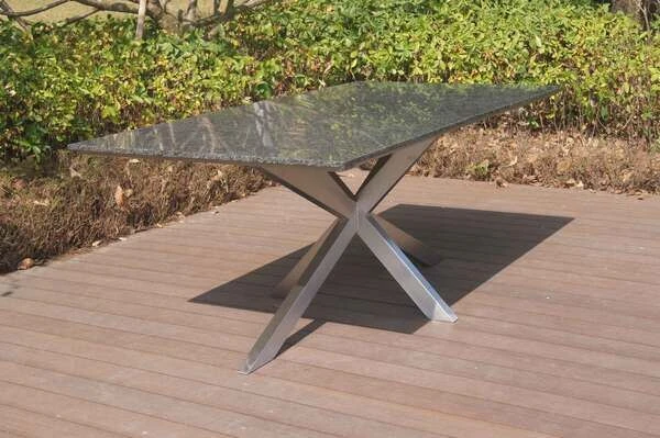OUTFLEXX Esstischgarnitur, Silber, Edelstahl/Granit/Textilene, 200x100 Cm, 6 Gartensessel, Armlehnen Aus FSC-Teak – Bild 2