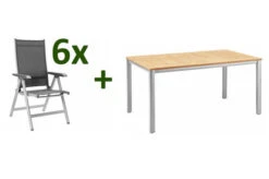 KETTLER Granada/Basic Plus Sitzgruppe, Silber/anthrazit, Alu/Teak, Teaktisch 160x95 Cm,6 Multipo, FSC-Teak