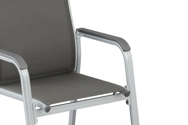 KETTLER BasicPlus Esstischgarnitur, Silber / Anthrazit, Alu / HPL / Textil, Tisch 180/280x100cm, 4 Stapelsessel, 2 Multipo – Bild 16