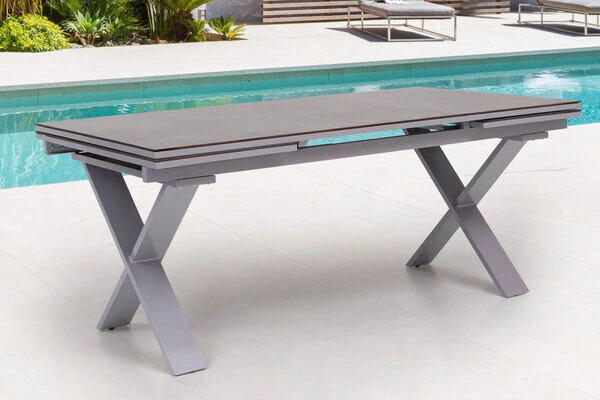 KETTLER BasicPlus Esstischgarnitur, Silber / Anthrazit, Alu / HPL / Textil, Tisch 180/280x100cm, 4 Stapelsessel, 2 Multipo – Bild 4