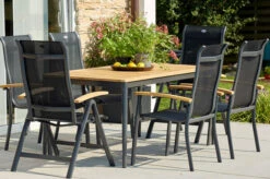 HARTMAN Silencio / Alice Sitzgruppe, Xerix/natur, Alu/Teak, 4x4 Textilen, 4 Dining Sessel, 2 Multipo, 160/220x90cm, FSC-Teak Armlehnen