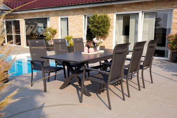 HARTMAN Xanadu / Alice Sitzgruppe, Xerix, Alu/Textilene/Glaskeramik, 6 Stapelsessel, 160/220x100cm – Bild 4