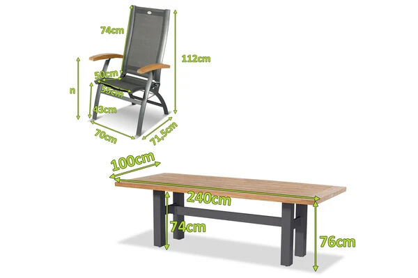HARTMAN Sondermodell Yasmani / Primo Sitzgruppe, Xerix/natur, Alu/Teak/Glaskeramik, 6 Multipo, 240x100cm, FSC-Teak Armlehnen – Bild 5
