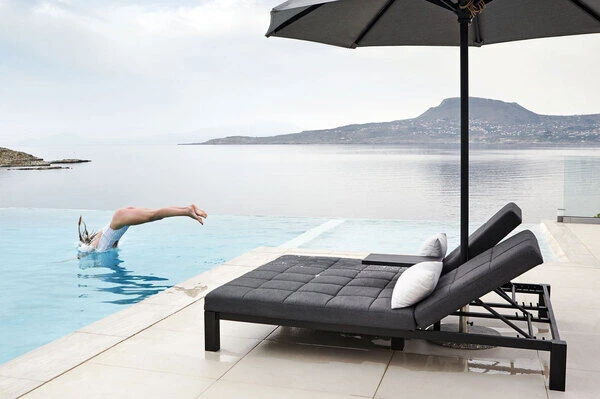 OUTFLEXX Twin Doppelliege, Sooty/marble, Alu/Sunbrella, 196 X 161 X 34 Cm, Rückenlehne Verstellbar, Inkl. Beistelltisch Und 1x Rückenkissen – Bild 3