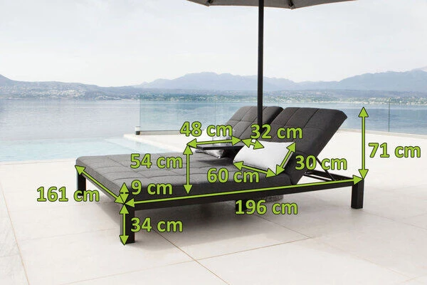 OUTFLEXX Twin Doppelliege, Sooty/marble, Alu/Sunbrella, 196 X 161 X 34 Cm, Rückenlehne Verstellbar, Inkl. Beistelltisch Und 1x Rückenkissen – Bild 5