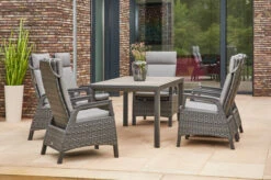 SIENA GARDEN Silva/Solea Dining Set, Anthrazit/blau/grau, Alu/Gardino®-Geflecht/Keramik, 160 X 90cm, Inkl. 6 Diningsessel, Stufenlos Verstellbar